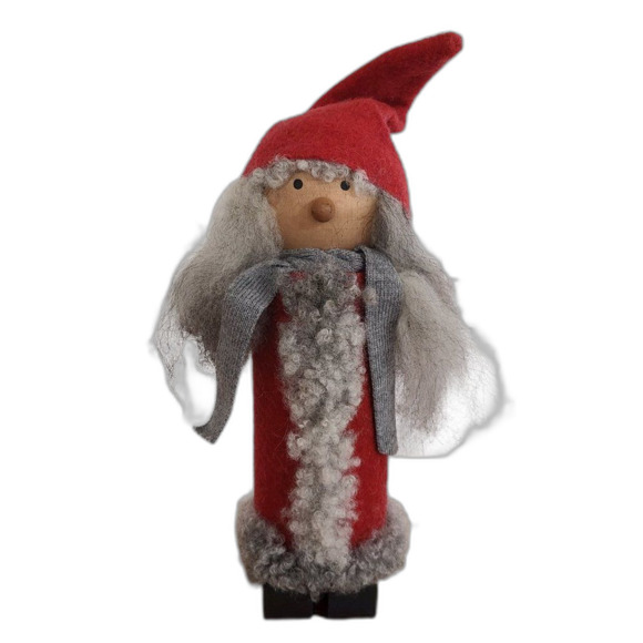 Handmade Sweden Larssons Tra Wood Felt Christmas Mrs. Claus Gnome Elf Figurine - Picture 1 of 15